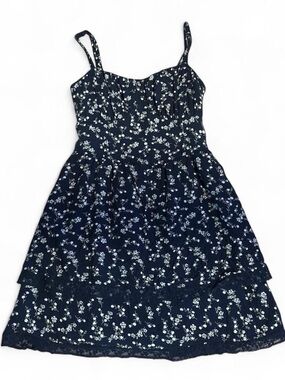 Hollister Navy Floral Lace Tiered Sundress